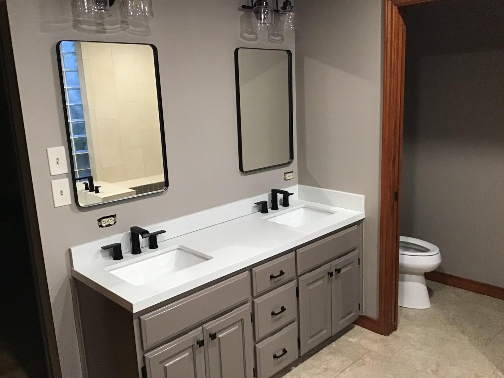 LOAAO 24X36 Inch Brushed Nickel Bathroom Mirror | Rounded Rectangle, Silver Metal Frame, Anti-Rust, Hangs Horizontally or Vertically customer photo 2