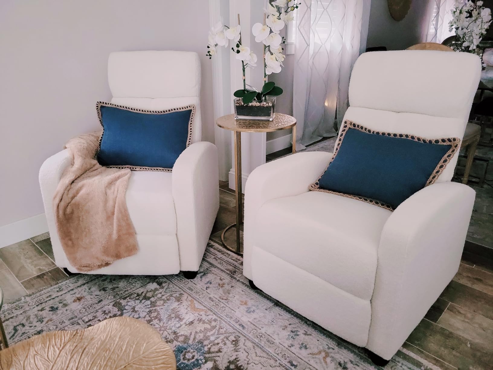 Topeakmart Boucle Recliner Chair Home Theater Seating with Footrest Ivory | Single Reclining Sofa Chair Armchair with Adjustable Push Back & High-Density Foam for Living Room Bedroom RV Easy Assembly customer photo 2