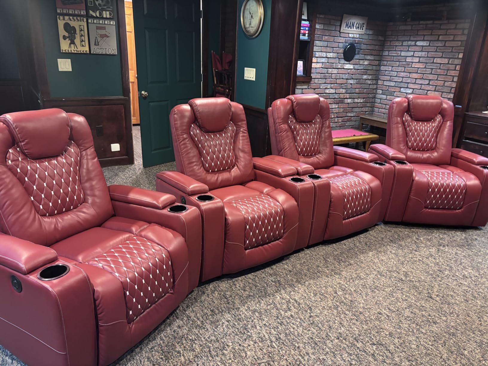 ANJ Power Recliner Chair Set of 3, Electric Soft Faux Leather Reclining Home Faux Theater Seating - USB Ports, Cup Holders, Hidden Arm Storage Movie & Media Room Chairs (Black) customer photo 2
