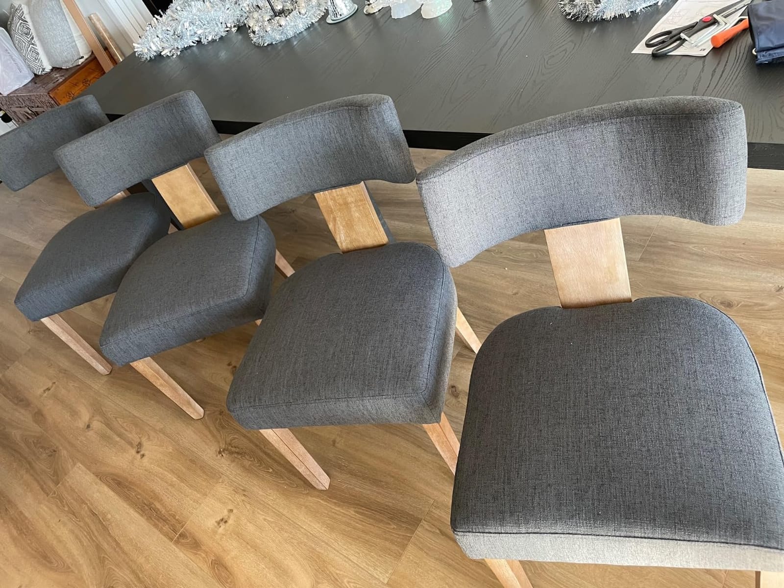 BESTANO Modern Dining Chairs Set of 2, Comfy Upholstered Side Chairs with Wood Legs, Linen Fabric Dining Chairs with Curved Wingback for Living Room Bedroom, Beige customer photo 2