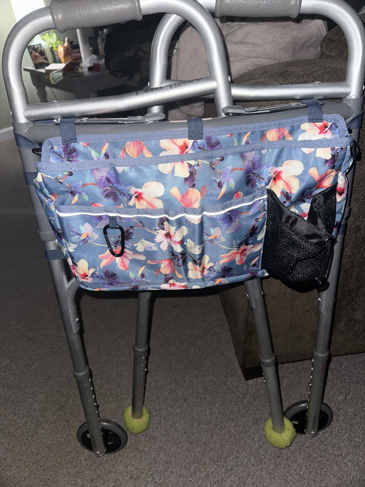 FINPAC Large Walker Tote Bag w/Cup Holder, Folding Walker Attachment Pouch | Water-resistant Polyester, Organized Pockets, Reflective Strip, Mobility Aid Storage Basket for Seniors, Blooming Hibiscus customer photo 1