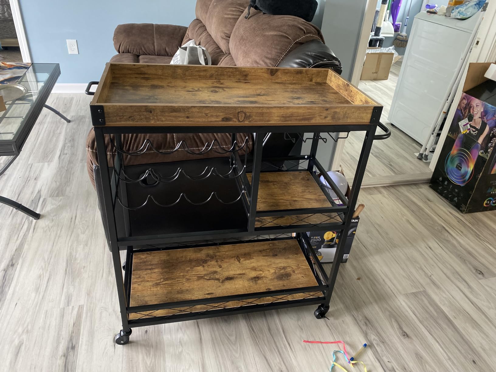 Lifewit Bar Cart, Home Bar Serving Cart, 3 Tier Drink Cart with 12 Wine Bottle Racks, Liquor Beverage Cart for Kitchen Dining Livingroom, 30 x 15.7 x 36.6 inch, Removable Top Tray, Rustic Brown customer photo 1