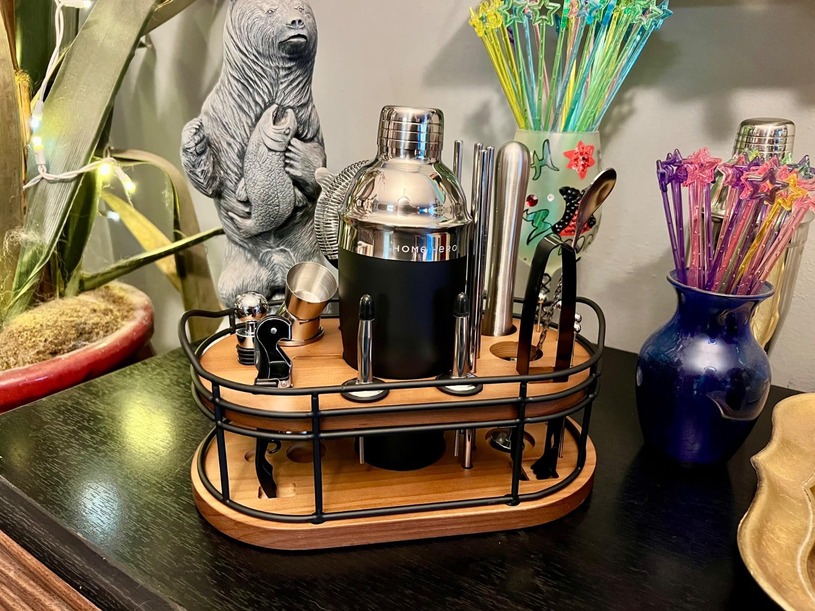 Home Hero Bartender Kit - 22-Piece Cocktail Shaker & Bar Tool Set - Wooden Stand Display & Bar Cart Accessories - Recipe Book & Housewarming Gifts - 22-Pc, Silver | Professional Bartender Kit with Wooden Stand - Stainless Steel Cocktail Set & Recipe Book for Home Bars (22-Piece) customer photo 2