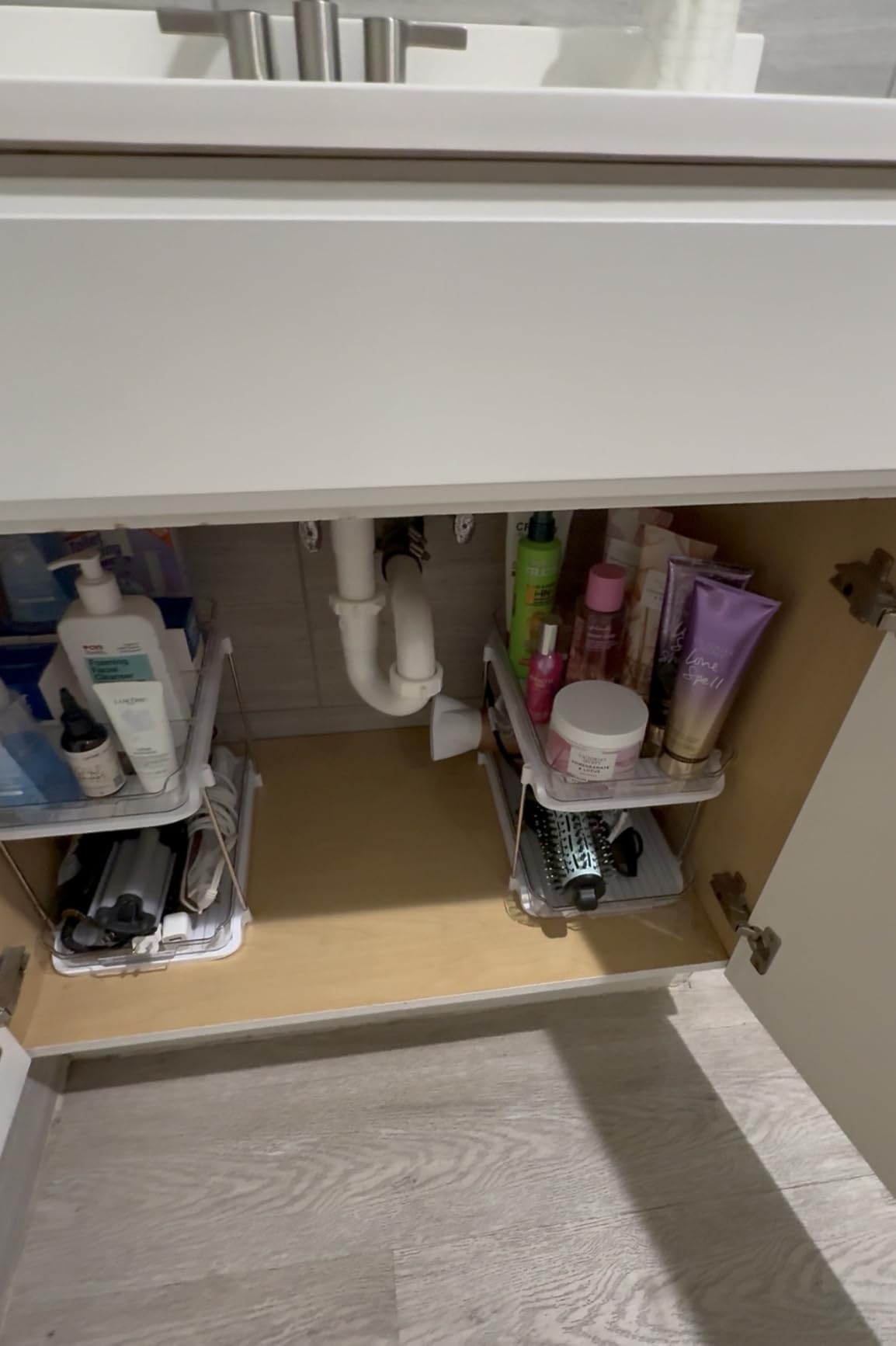 Delamu 2-Tier Multi-Purpose Bathroom Under Sink Organizers and Storage, Stackable Kitchen Pantry Organization, Pull Out Medicine Cabinet Organizer with Movable Dividers customer photo 1