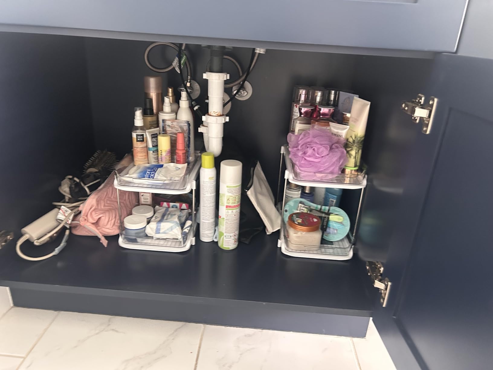 Delamu 2-Tier Multi-Purpose Bathroom Under Sink Organizers and Storage, Stackable Kitchen Pantry Organization, Pull Out Medicine Cabinet Organizer with Movable Dividers customer photo 2