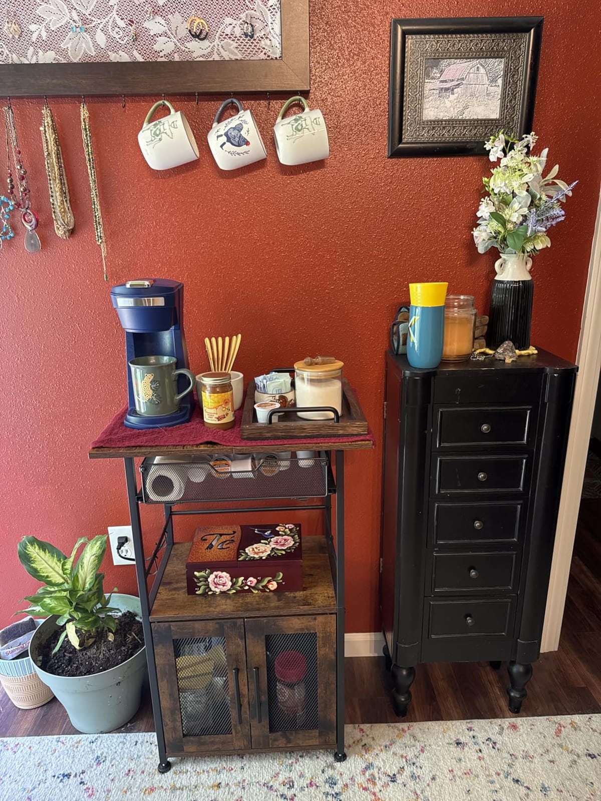 Hencawima Coffee Bar Cabinet, 3 Tier Coffee Station Table on Wheels, 35.9