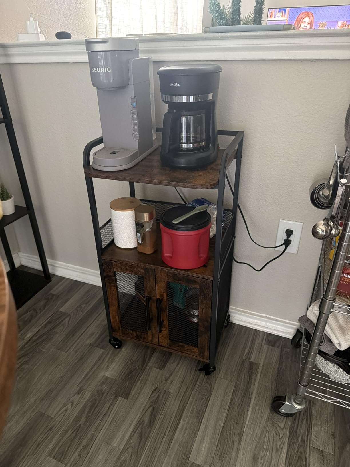 Hencawima Coffee Bar Cabinet, 3 Tier Coffee Station Table on Wheels, 35.9