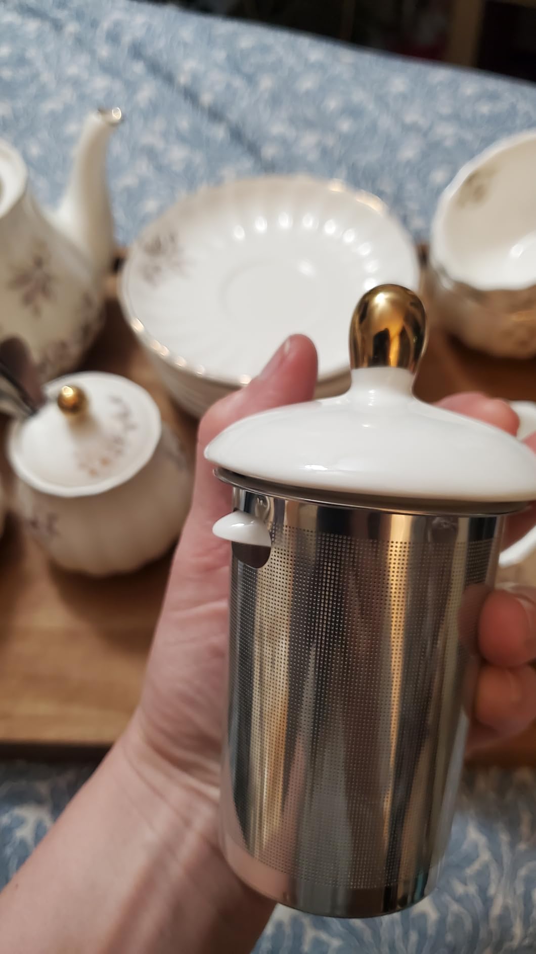 Porcelain Tea Sets British Royal Series, 8 OZ Cups & Saucer Service for 6, with Teapot Sugar Bowl Cream Pitcher Teaspoons and Tea Strainer (Morning Glory) customer photo 1