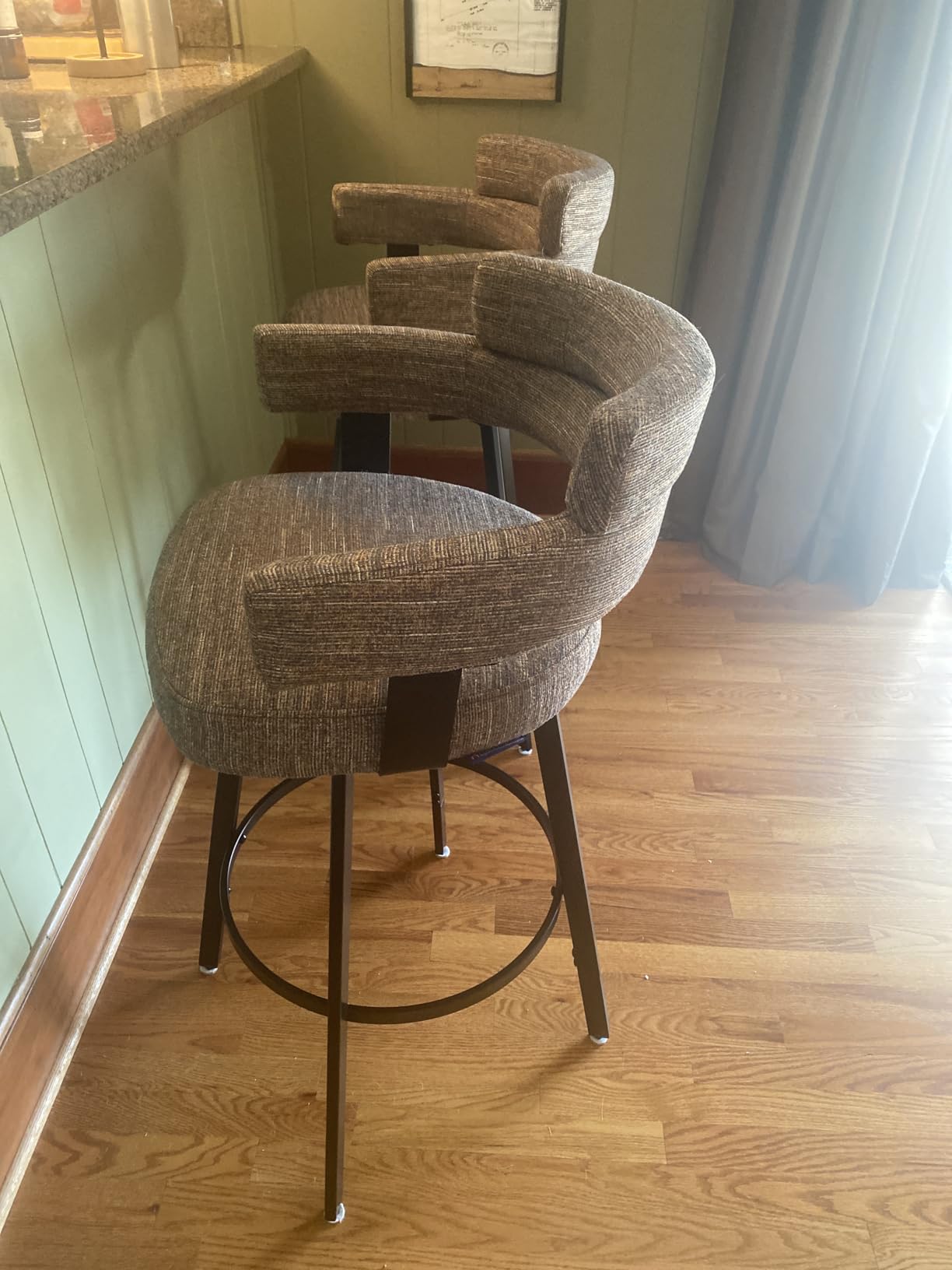 Counter Height Bar Stools with Full Back - Swivel Counter Stools Set of 2 with Linen Padded Back, Metal Footrest, Modern Barstools for Kitchen Counter, Island, Dining Room, Blue 24 inch customer photo 2