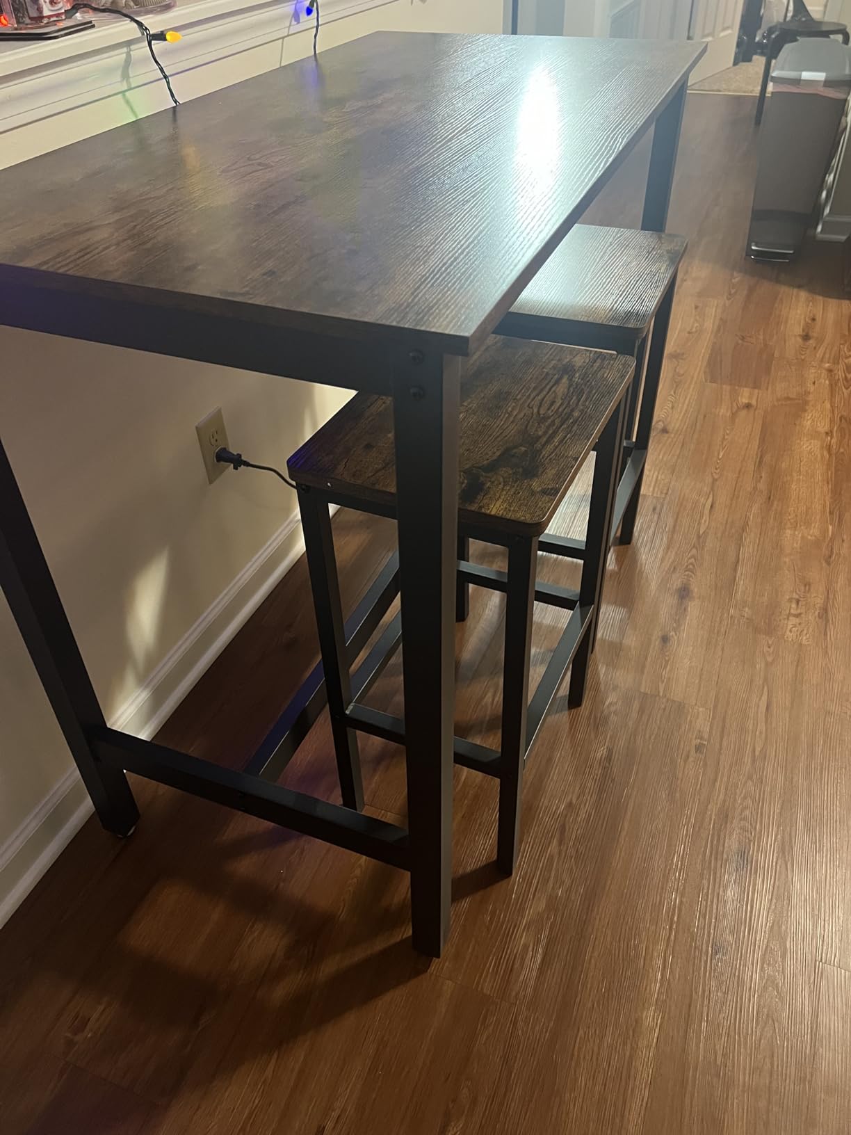 VASAGLE Bar Table and Chairs Set, Square Table with 2 Stools, Dining Pub Set for 2, Space Saving for Kitchen Breakfast, Living Room, Party Room, Rustic Brown and Ink Black, BARNET Collection ULBT017B01 customer photo 2
