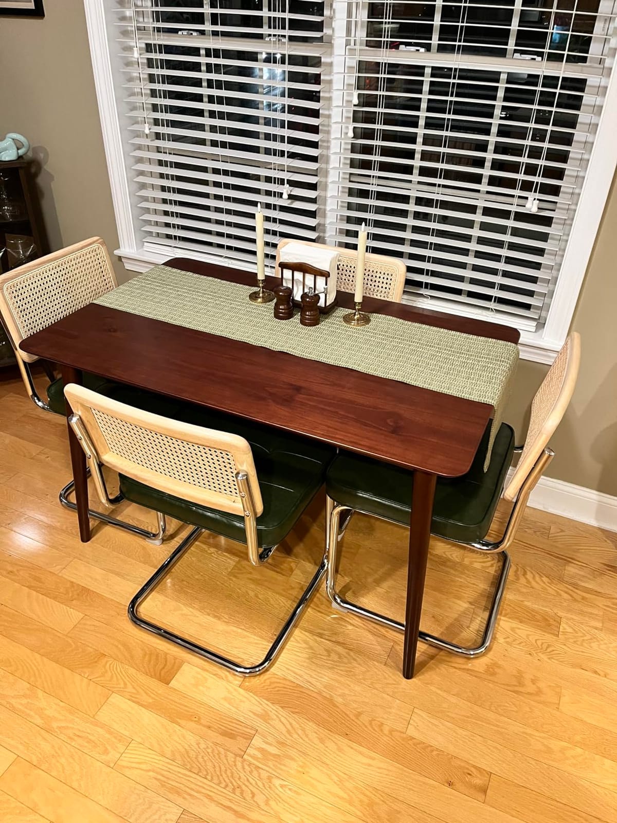 Zesthouse Natural Rattan Dining Chairs Set of 2, Mid Century Modern Dining Room Chairs with Chrome Leg, Faux Leather Kitchen Chair with Solid Wood Back & Cane Mesh, Breuer Cesca Design Inspired, Green customer photo 2