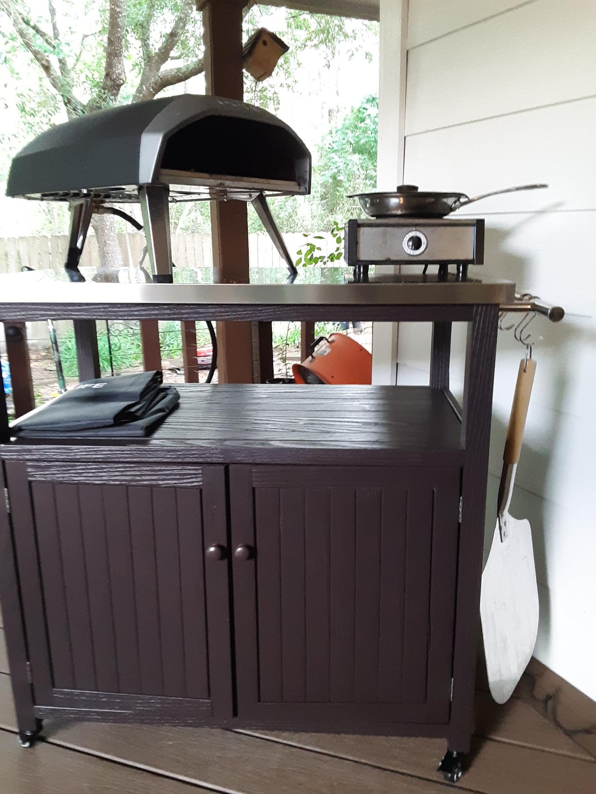 GDLF Outdoor Storage Cabinet Solid Wood Prep Grill Table with Stainless Steel Top Waterproof Cover Dark Brown customer photo 1