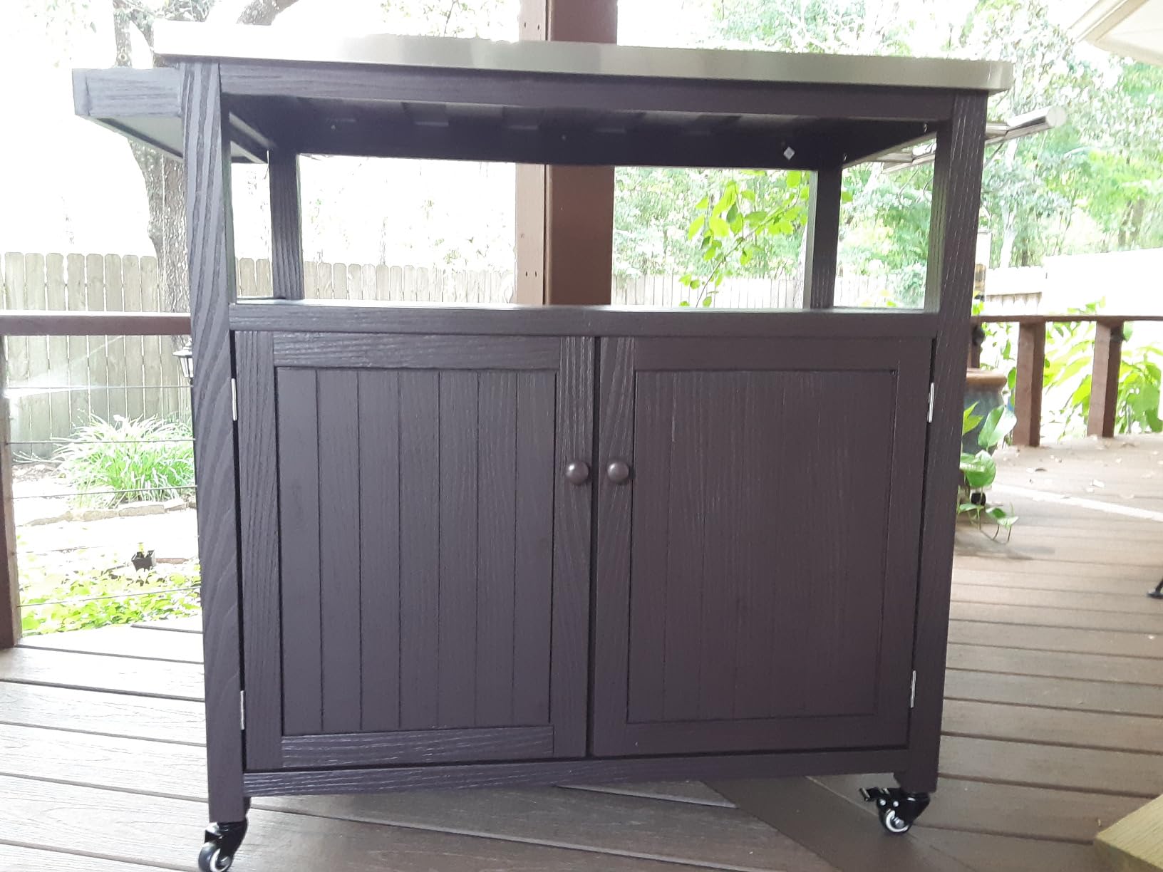 GDLF Outdoor Storage Cabinet Solid Wood Prep Grill Table with Stainless Steel Top Waterproof Cover Dark Brown customer photo 2