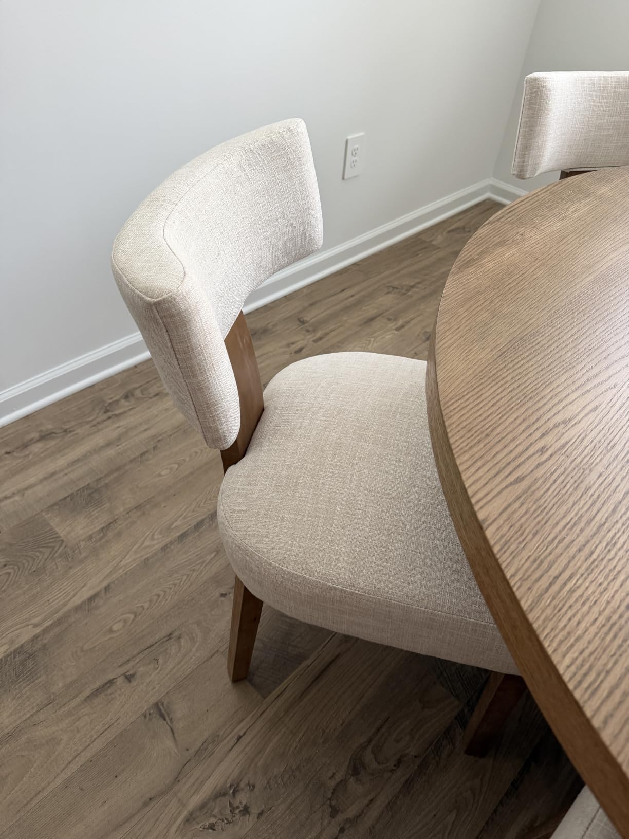 HNY Mid Century Modern Rattan Dining Chairs Set of 4, Linen Upholstered Kitchen & Dining Room Chairs with Ergonomic Curved Back, Solid Wood Frame, Farmhouse Accent Chairs for Home, Apartment, Beige customer photo 1