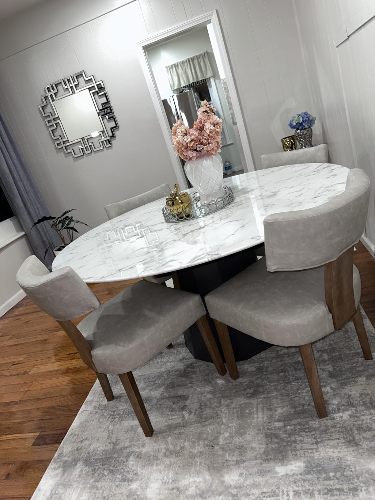 HNY Mid Century Modern Rattan Dining Chairs Set of 4, Linen Upholstered Kitchen & Dining Room Chairs with Ergonomic Curved Back, Solid Wood Frame, Farmhouse Accent Chairs for Home, Apartment, Beige customer photo 2