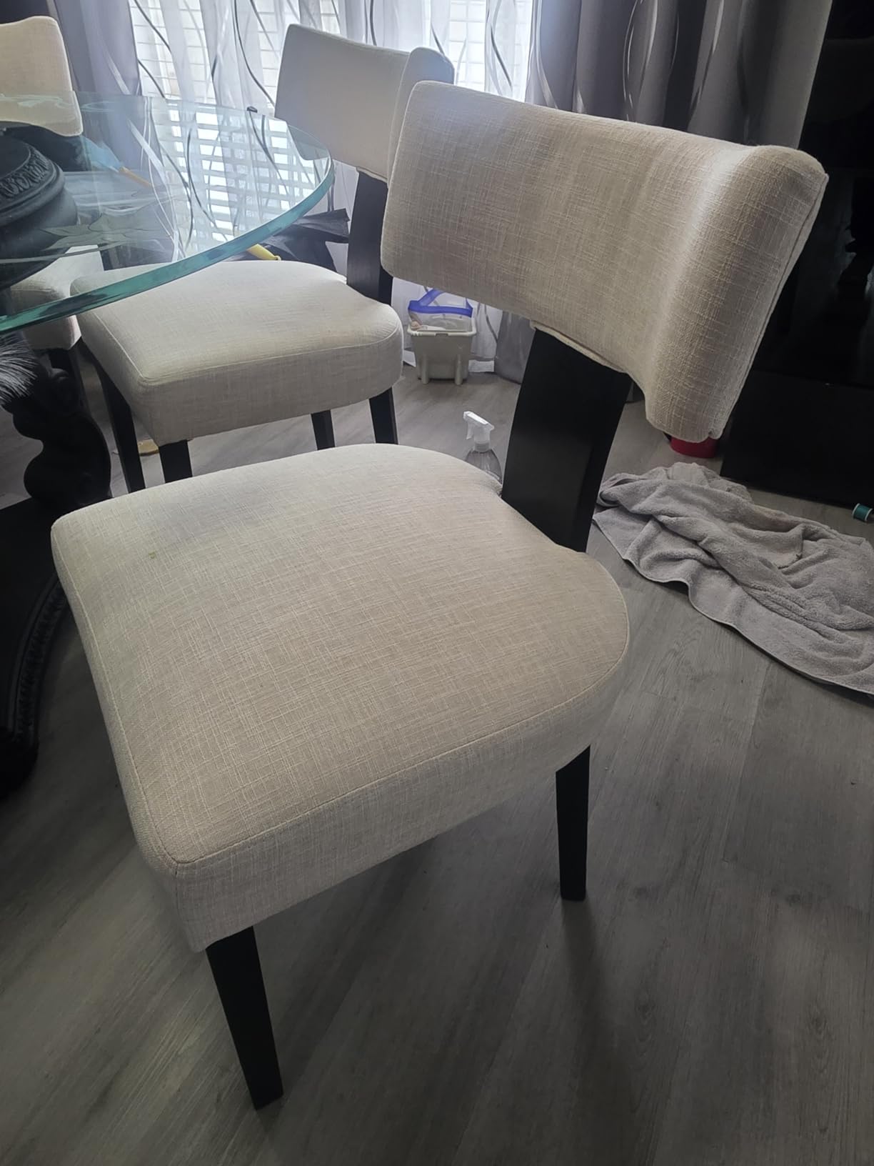 RIVOVA Rattan Dining Chairs Set of 6, Modern Dining Chair Kitchen Dining Room Chairs, Curved Cane Back Upholstered Linen Fabric Dining Chair with Wood Frame, Beige customer photo 1