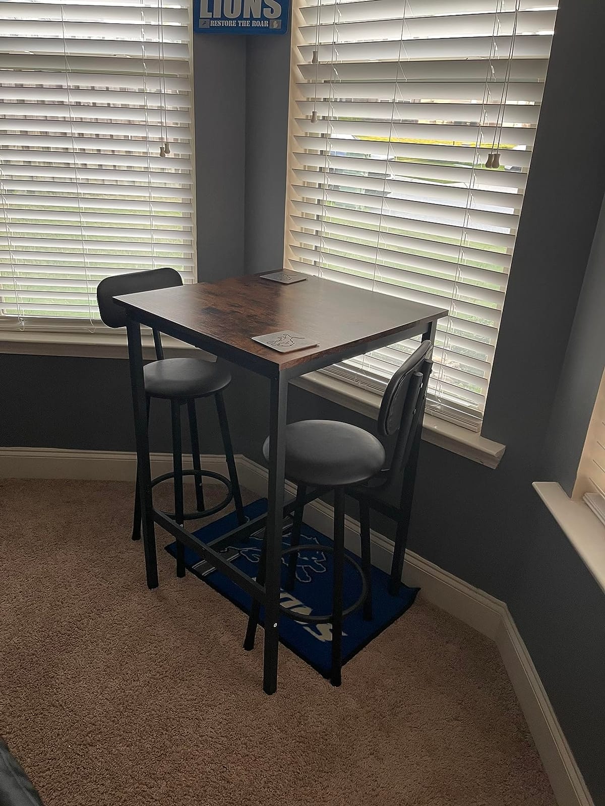 Recaceik 3 Piece Pub Dining Set, Modern Bar Table and Stools for 2 Kitchen Counter Height Wood Top Bistro Easy Assemble for Breakfast Nook Living Room Small Space Restaurant customer photo 1