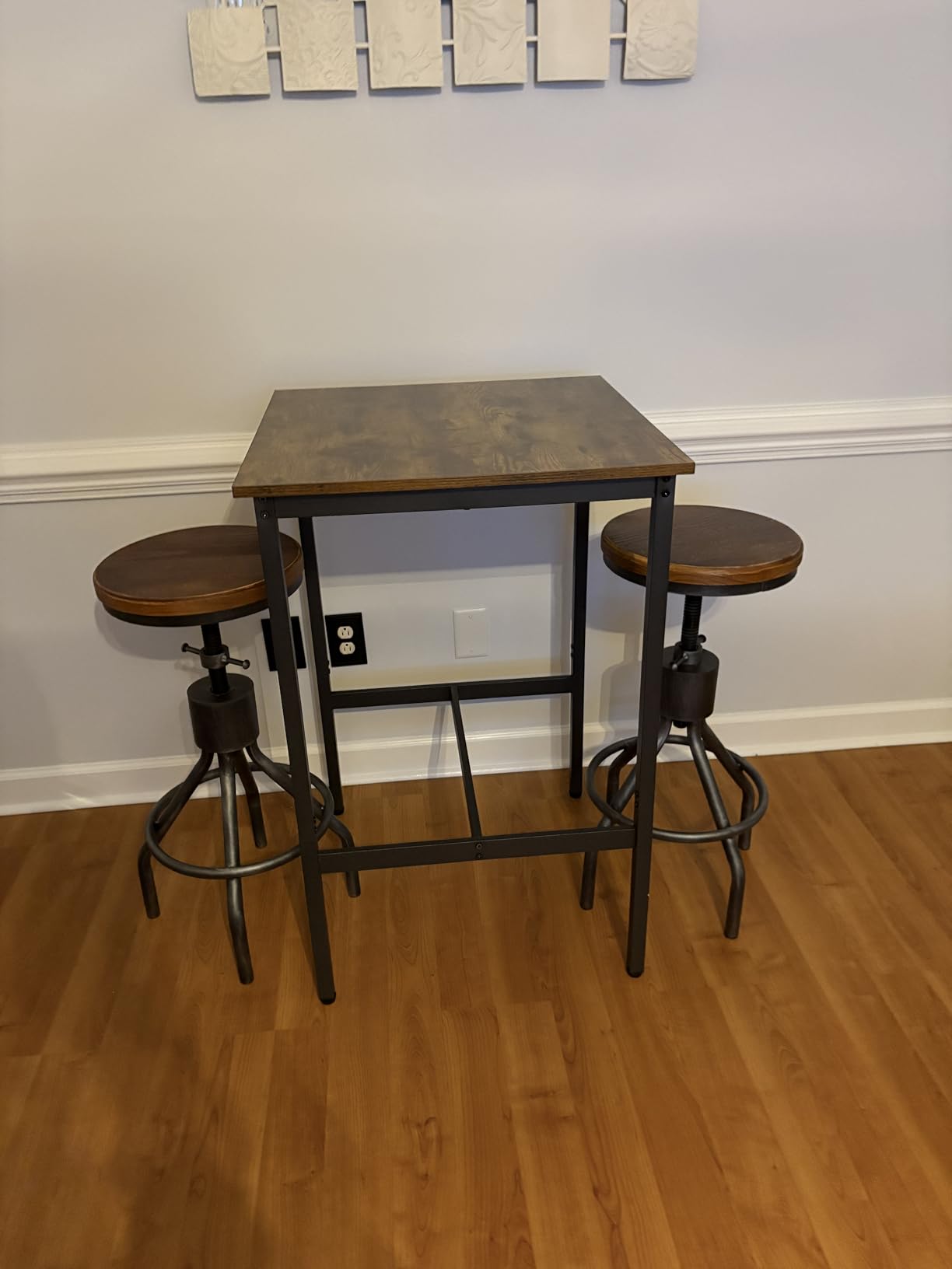 Recaceik 3 Piece Pub Dining Set, Modern Bar Table and Stools for 2 Kitchen Counter Height Wood Top Bistro Easy Assemble for Breakfast Nook Living Room Small Space Restaurant customer photo 2