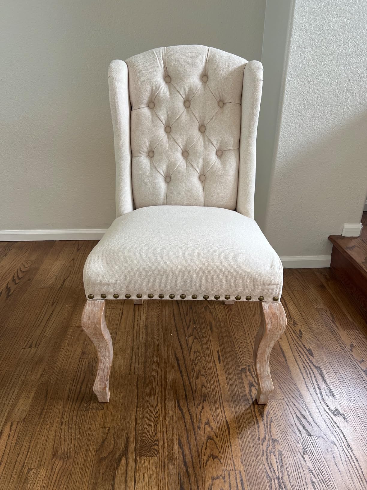 LZAREAL Accent Dining Chairs Set of 2 Upholstered Parsons Chair with Wingback & Solid Wood Legs, Mid Century Modern Tufted Side Chair for Kitchen/Dining/Living Room, Linen Cream customer photo 1