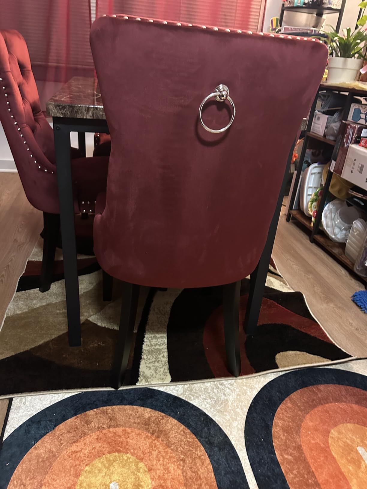 Black Velvet Dining Chairs Set of 4, Tufted Kitchen & Dining Room Chairs | Four Fabric Tufted Dining Chairs, Velvet Upholstered, Wing Back, Metal Pull Ring, Wood Frame, Mid Century Modern customer photo 1