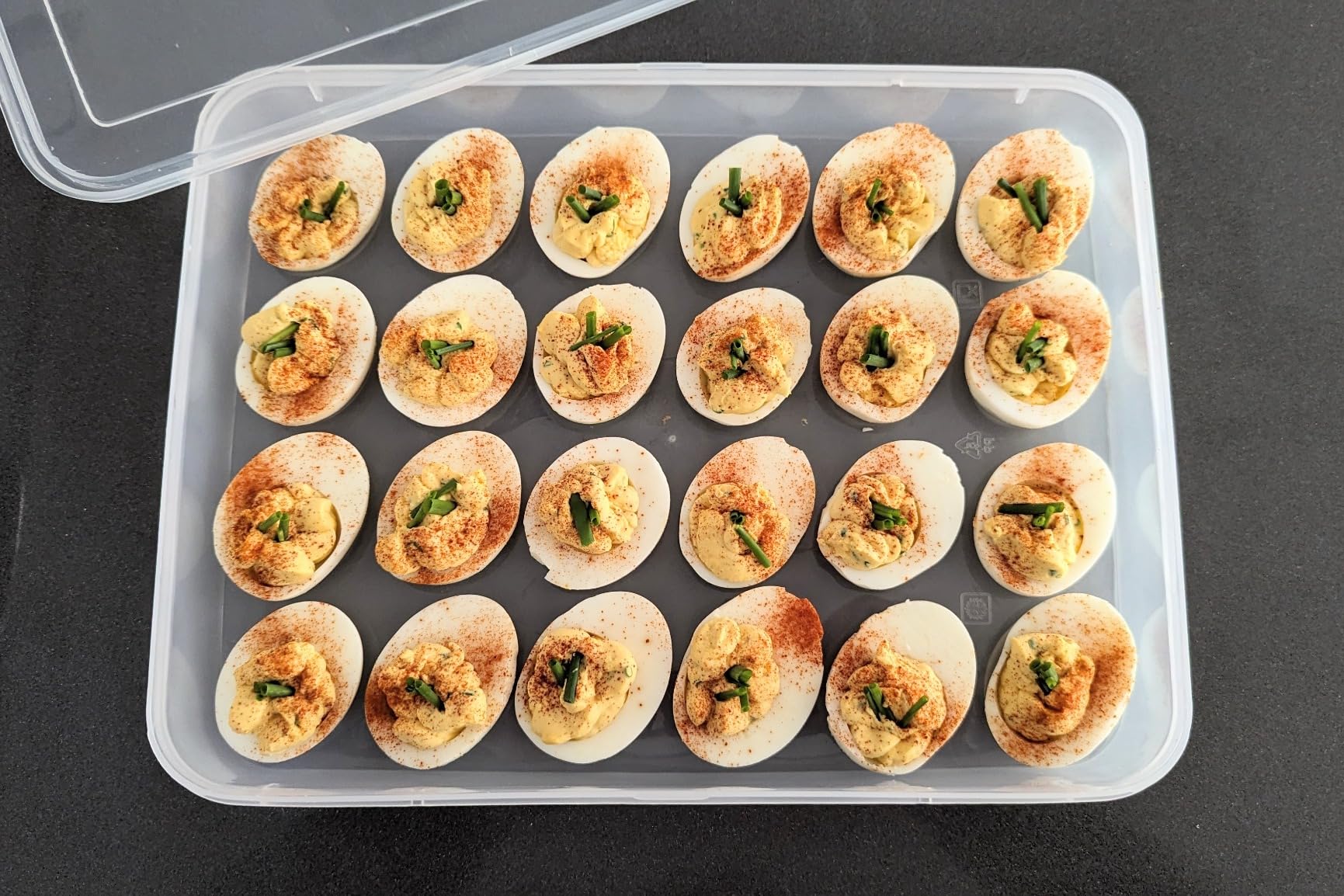 77L Deviled Egg Containers with Lid, (Set of 2), Plastic Egg Holder for Refrigerator for 48 Eggs, Clear Storage Deviled Egg Carrier Tray, Fridge Stackable Countertop Portable Egg Dispenser customer photo 2