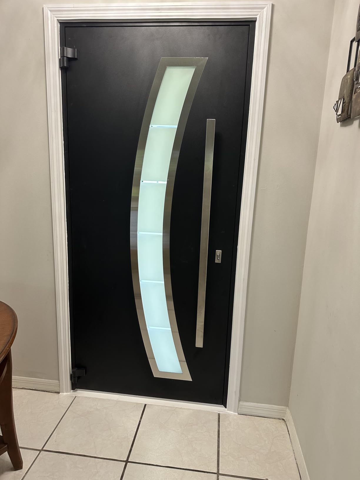VDOMDOORS Front Exterior Prehung Steel Door/Deux 6500 Black/Stainless Inserts Single Modern Painted-W36 x H80-Right-hand Inswing customer photo 1
