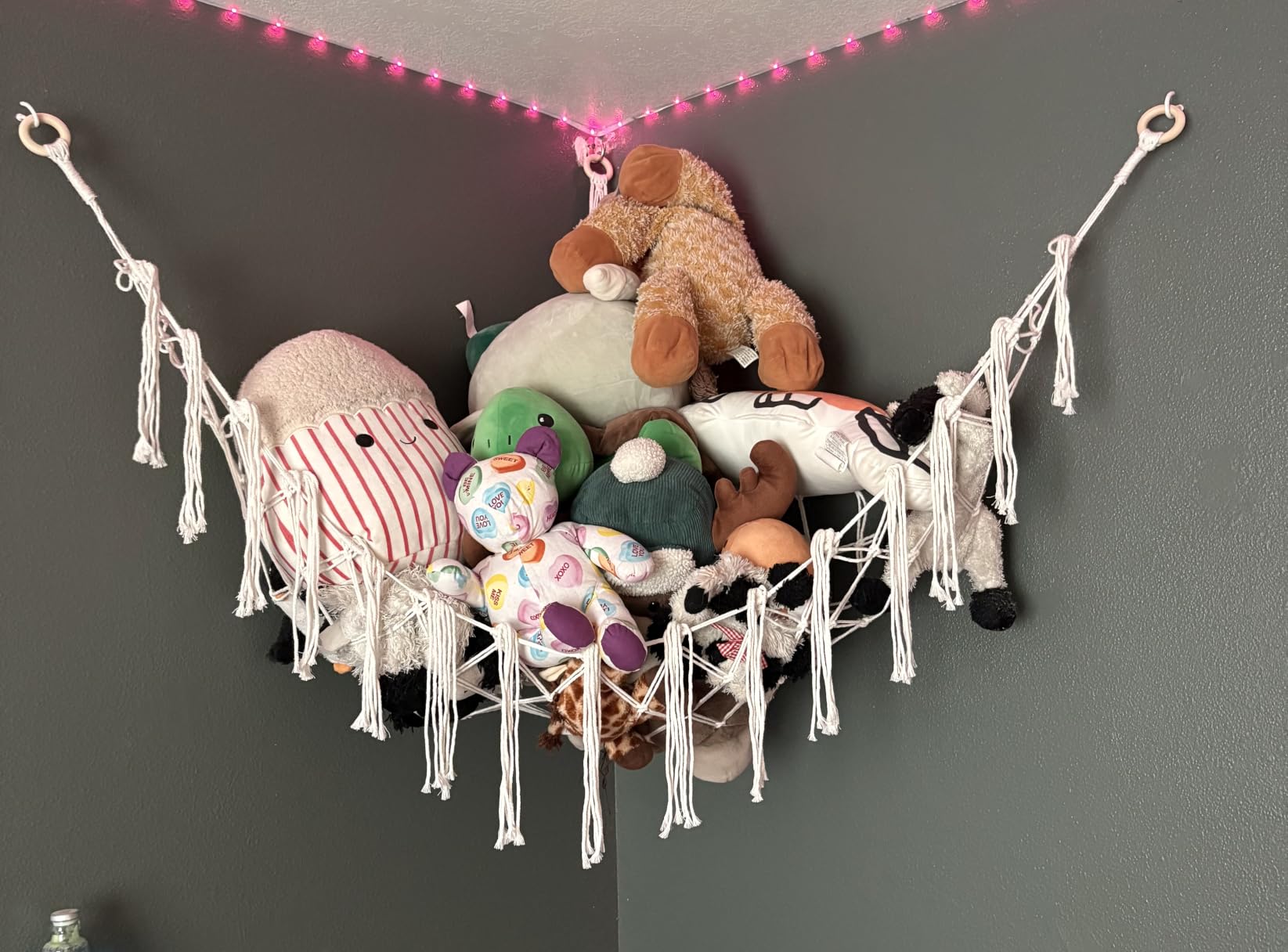 Stuffed Animal Storage Hammock or Net Corner - Large Toy Hammock Net for Stuffed Animals Room Decor - Cute Stuff Animal Organizer Plush Holder - Kids Baby Nursery Essentials Wall Bedroom Home Decor customer photo 1