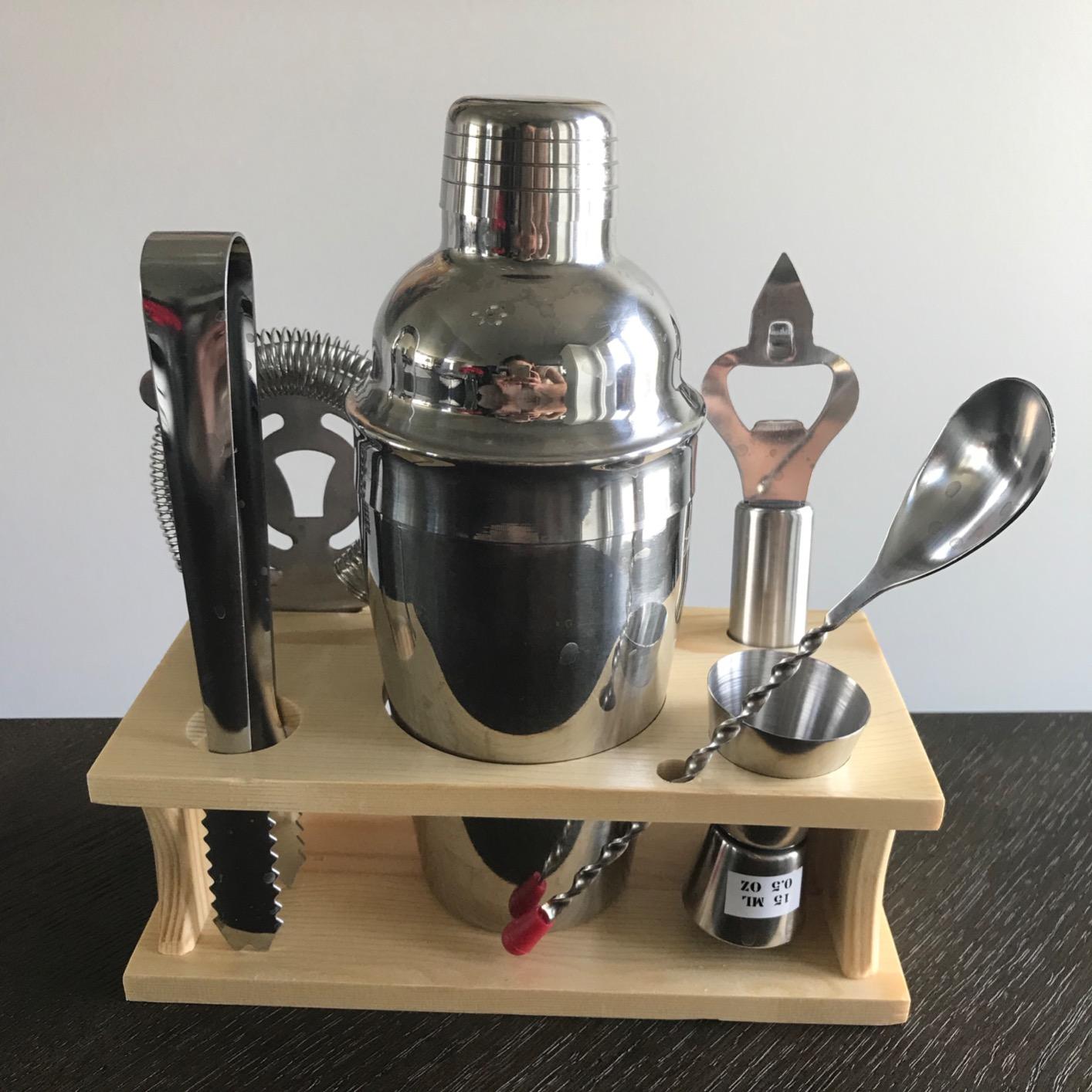 Modern Mixology Cocktail Shaker Set - Bartender Kit with Pine Stand | Leak-Proof Design | Includes Martini Shaker, Jigger, Strainer, Spoon, Tongs | Perfect Bar Tools Gift for Home Mixology (Black) customer photo 2