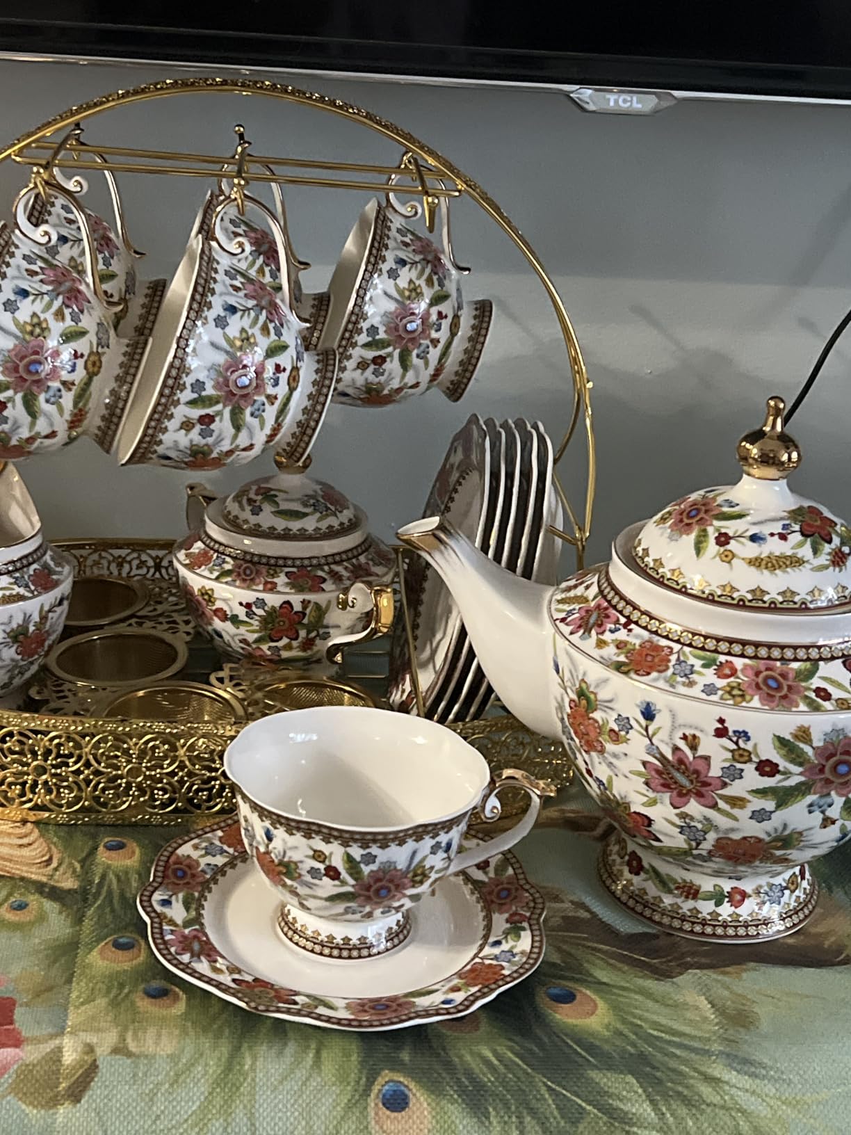 ACMLIFE Tea Set for Adults, Vintage Tea Sets, Bone China Tea Set, Tea Cup Set Porcelain Tea Set for 6, Floral Tea Cup Set With Teapot, 21 Pieces Tea Party Sets for Women Gift, Mother's Day (Blue) customer photo 1