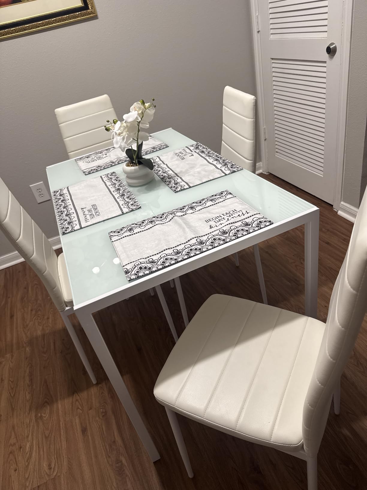 Gizoon Black 5 Piece Glass Dining Table Set, Kitchen Table and Chairs for 4 | PU Leather Modern Room Sets,Small Dining Table Sets,Space Saving Table and Chairs Set for Home, Kitchen, Living Room customer photo 1