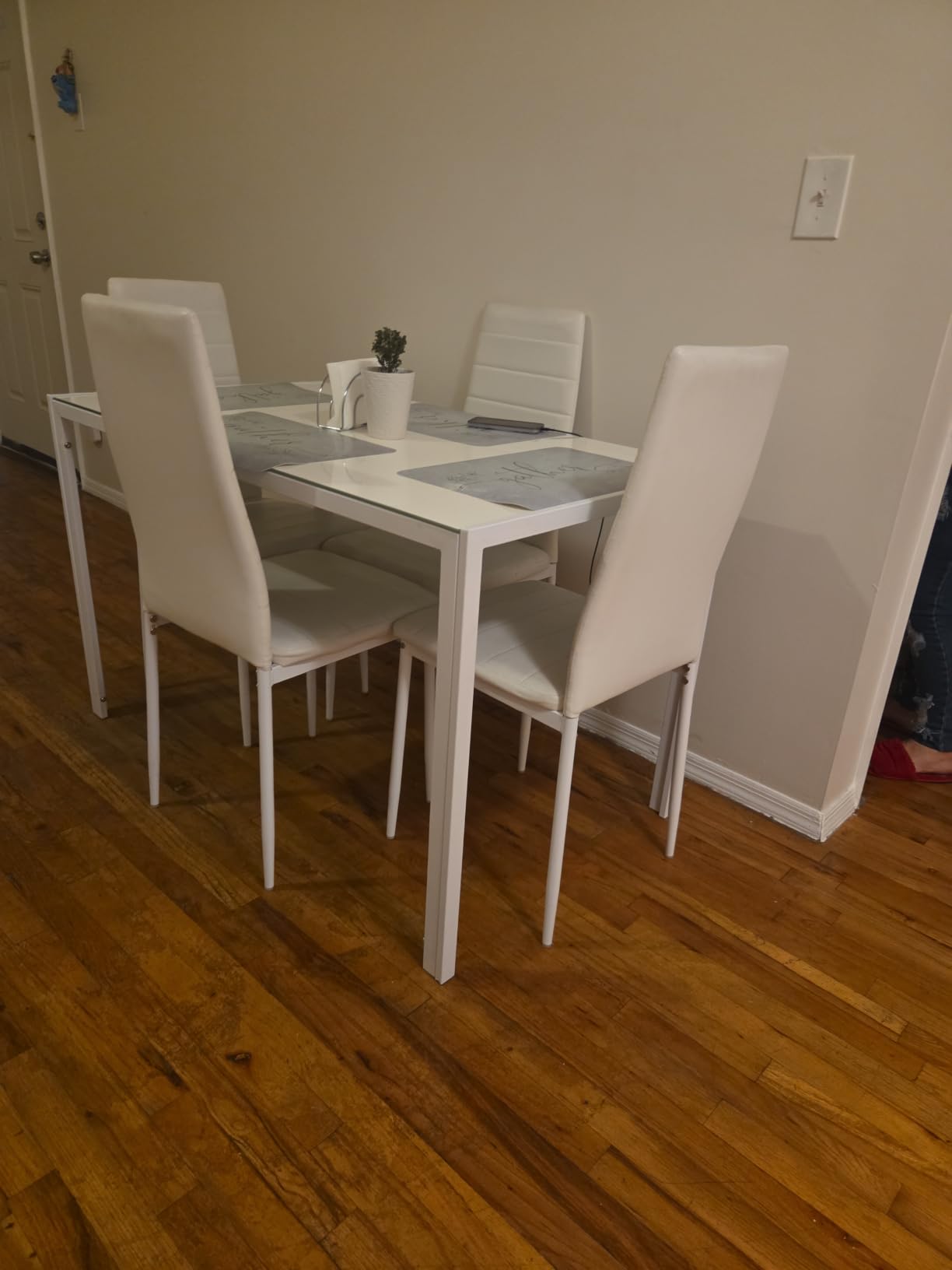Gizoon Black 5 Piece Glass Dining Table Set, Kitchen Table and Chairs for 4 | PU Leather Modern Room Sets,Small Dining Table Sets,Space Saving Table and Chairs Set for Home, Kitchen, Living Room customer photo 2