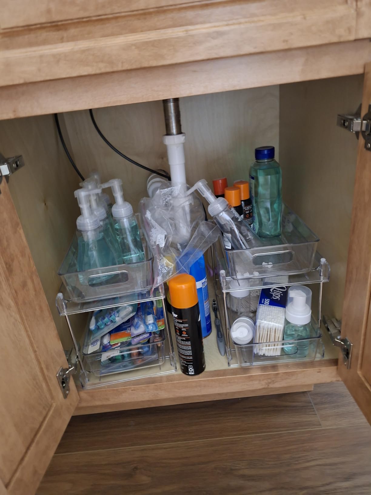 Vtopmart 4 Pack Pull Out Bathroom Under Sink Organizer, Slide-out drawers, Multi-purpose storage, Clear visibility customer photo 2