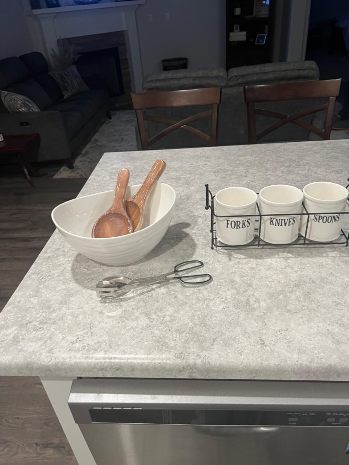 KITEISCAT Extra Large Elegant Ceramic Oval Salad Bowl Set with Premium Acacia Wood Salad Serving Utensils - Large Capacity, Stylish and Practical, Kitchen Must-Have customer photo 2