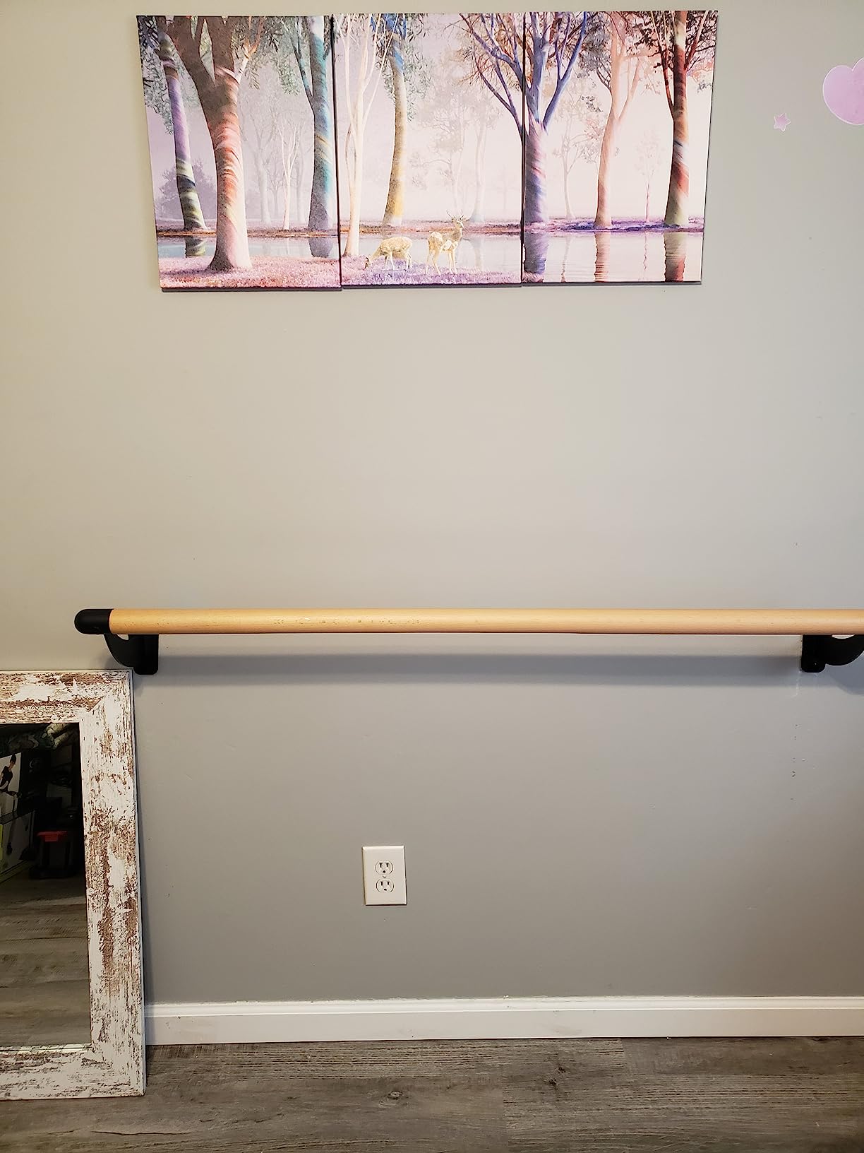 SELEWARE 4-12 FT Wood Ballet Barre Wall Mount Ballet Bar Dance Bar for Home | Solid Wood Bars with Sturdy Metal Brackets, Traditional Ballet Barre System for Home or Studio Barre Movements Body Stretch customer photo 1