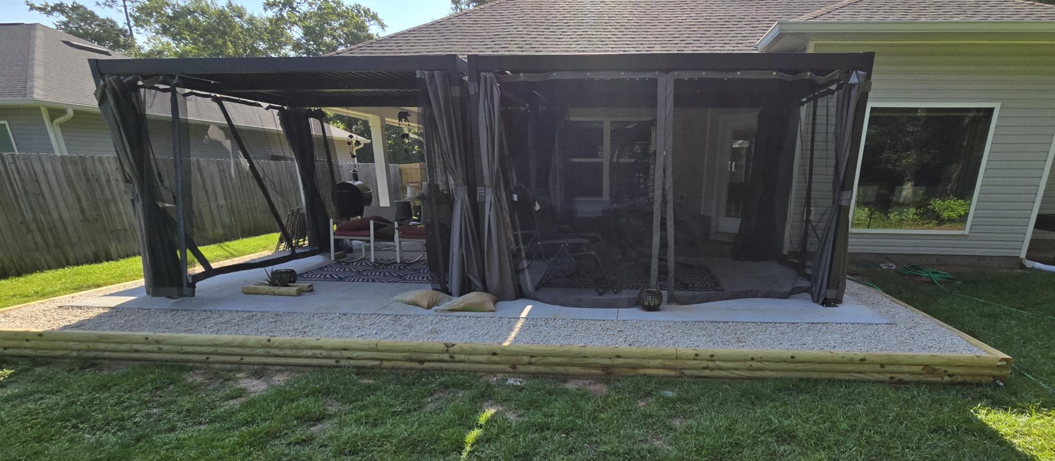 MELLCOM 10x20 Louvered Pergola Adjustable Roof w/Curtains & Mesh | Heavy-Duty Rustproof Frame, Hidden Drainage. Crank Roofs, Waterproof Curtains + Bug Mesh. Low-Maintenance, All-Weather. customer photo 1