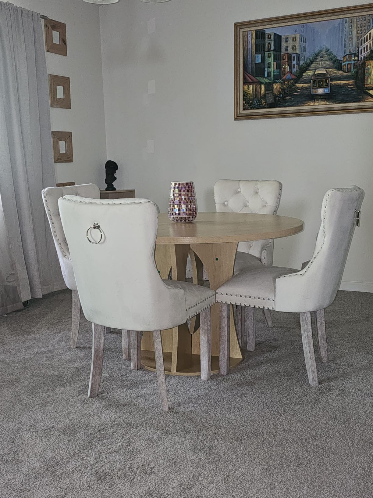 SoarFlash Velvet Dining Chairs Set of 6, Tall Back Side Chair, Modern Upholstered High-End Tufted Side Chair with Button Back Ring, Solid Wood Legs (Khaki) customer photo 2