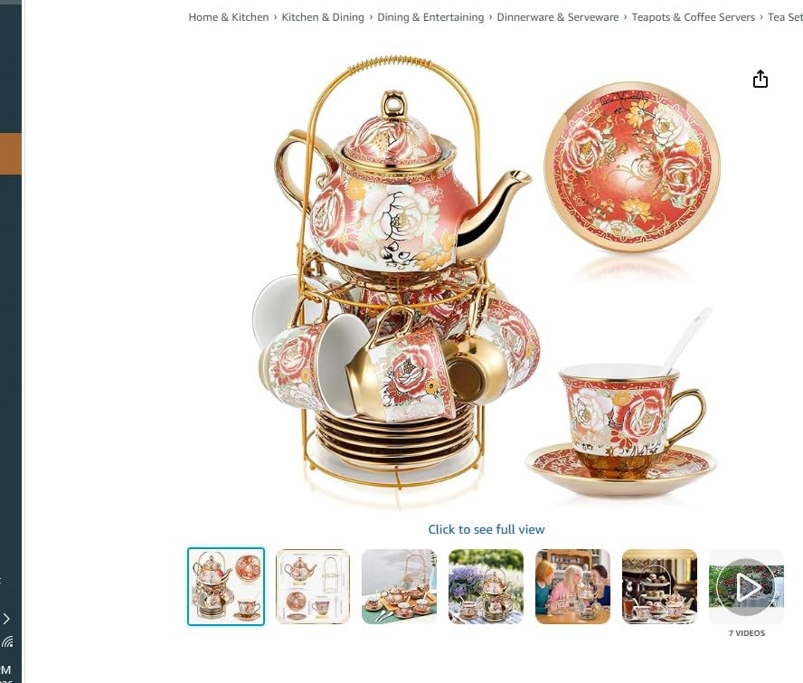 Zhehao 20 Pcs Porcelain Tea Set for Adult, with Metal Holder, Fresh | European Ceramic Tea Party Set for Women, Floral English Teapot Cups Saucers Spoons, Vintage Tea Set Gift, Large Version customer photo 2