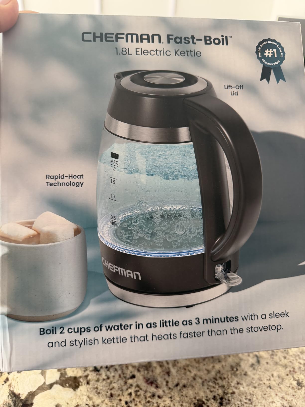 Chefman Electric Kettle, 1.8L 1500W, Hot Water Boiler, Removable Lid for Easy Cleaning, Auto Shut Off, Boil-Dry Protection, Stainless Steel Filter, BPA Free, Borosilicate Glass Electric Tea Kettle customer photo 2