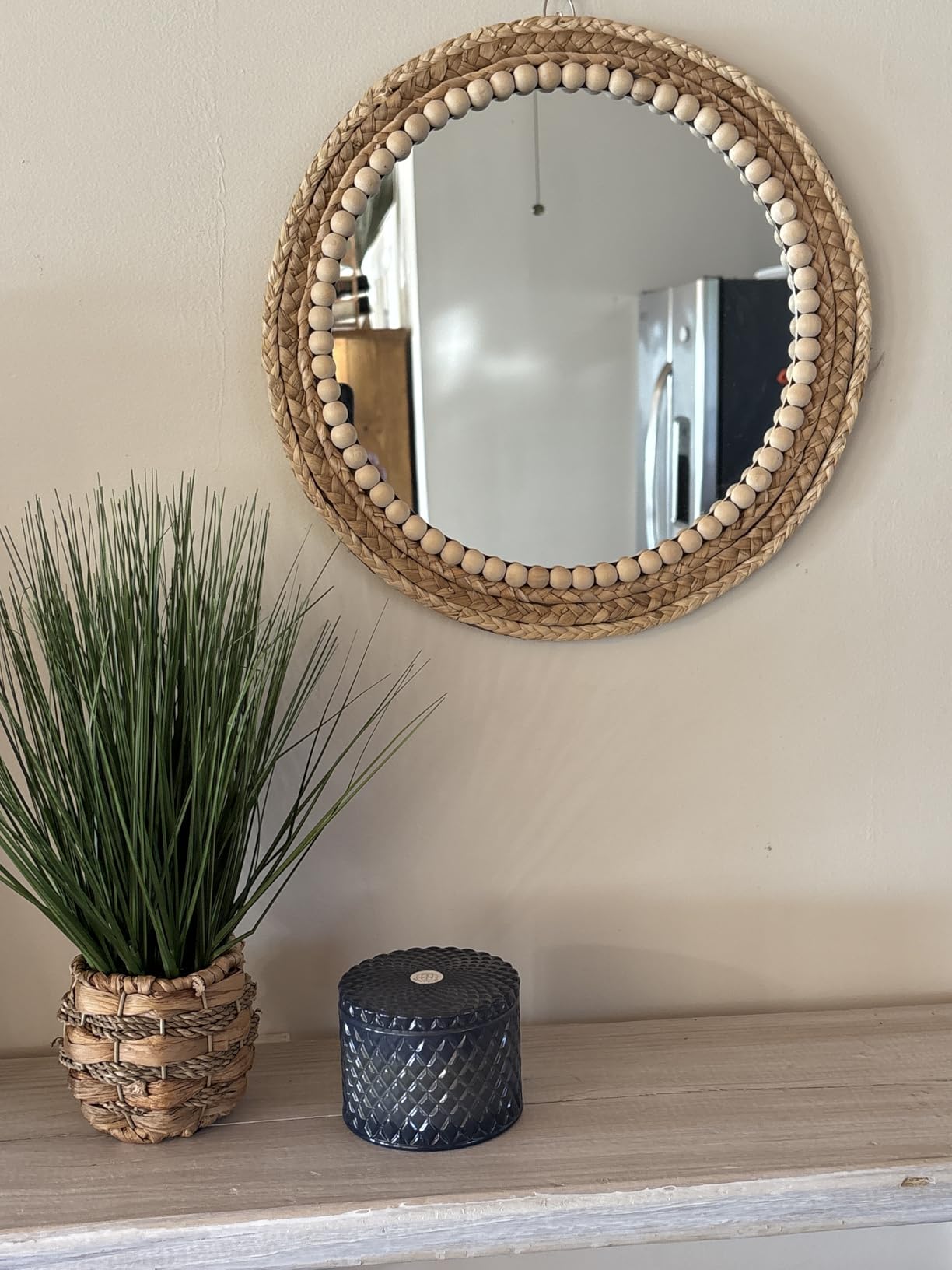 18 Inch Boho Round Hanging Wall Mirror Decorative Rattan Circle Mirrors for Farmhouse, Living Room, Bedroom customer photo 2