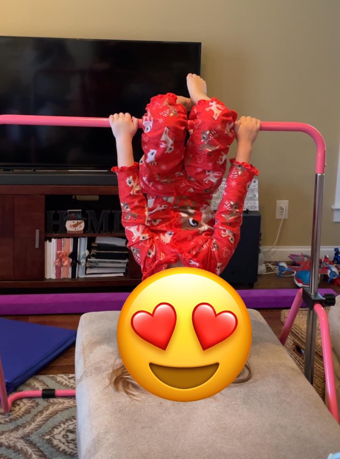 Sportsroyals Gymnastics Bar for Kids, Adjustable Height Gymnastic Horizontal Bars, Folding Gymnastic Junior Training Kip Bar for Home, Pink customer photo 2