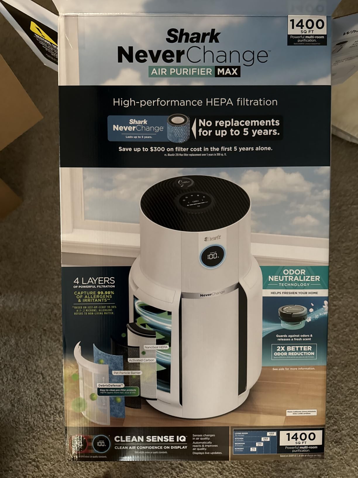 Shark NeverChange Air Purifier Max with Odor Neutralizer, HP302, Dove | 1,300 Sq. Ft. for Large Room, Kitchen, Office, HEPA-Exceeding Filter, Captures Pollutants, Pet Dander, Dust customer photo 1