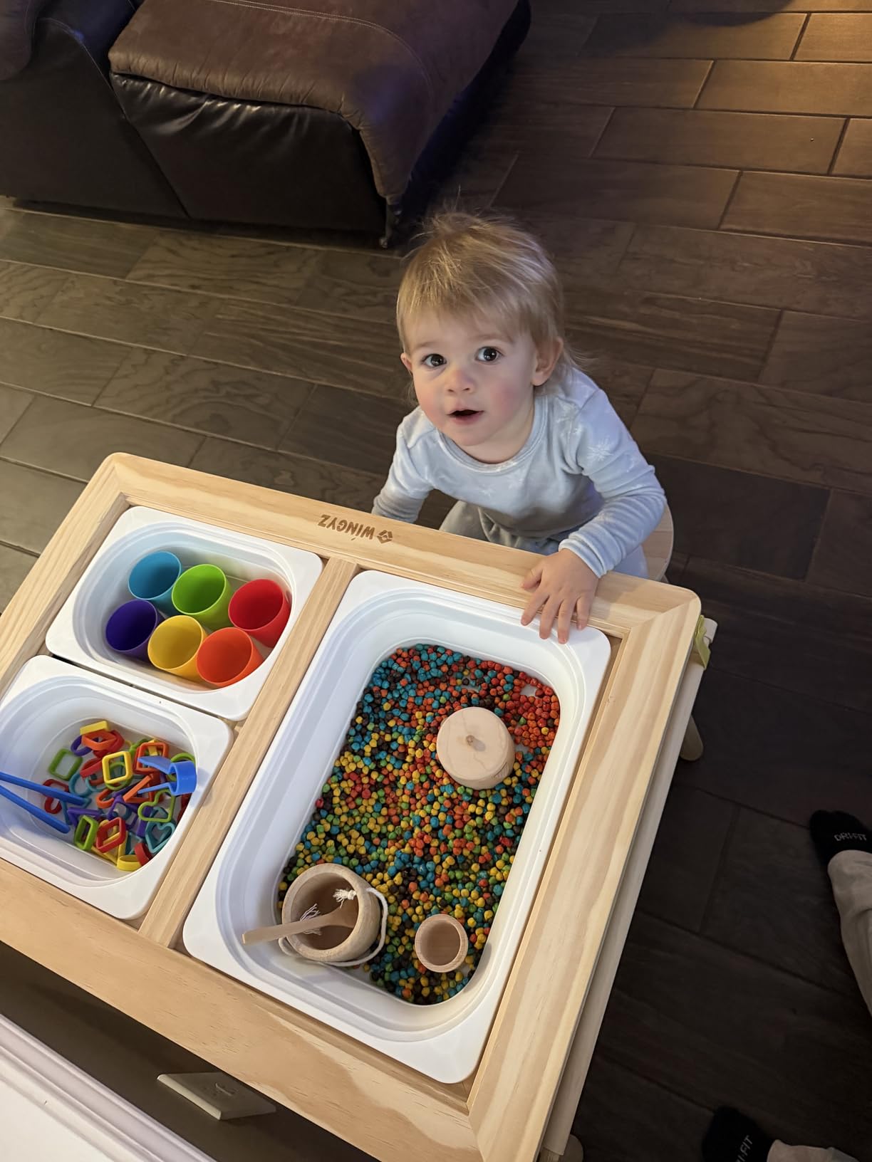 WINGYZ Sensory Table for Toddlers, Kids Table with 3 Storage Bins FSC Safe | Sand Water Table Graffiti Tabletop, Kids Art Table with Paper Holder, Toddler Activity Table for Play Study Storage 1-8 Gifts customer photo 1