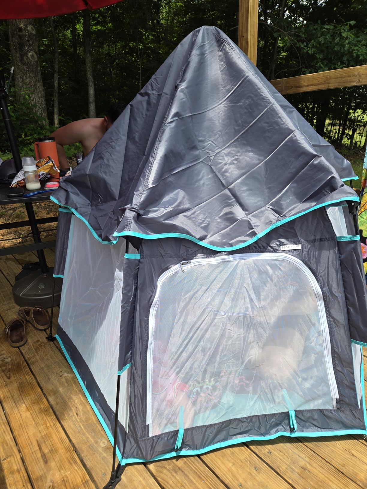 Bend River Baby Playpen with Canopy, Hexagon Toddler Beach Tent(Grey) | Portable Infant Play Yard, Mosquito Net, Indoor and Outdoor, Instant Installation, Pop Up, Travel Bag customer photo 1