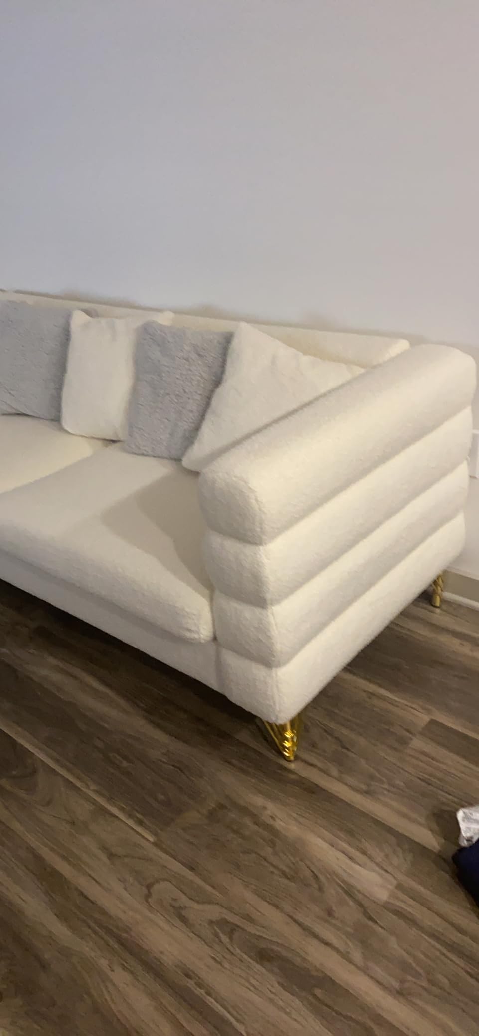 Antetek 81-inch Couches for Living Room, Modern Teddy Fabric Upholstered Sofa Couch with Square Arm and 4 Golden Metal Legs for Living Room, Office, Apartment, White customer photo 2
