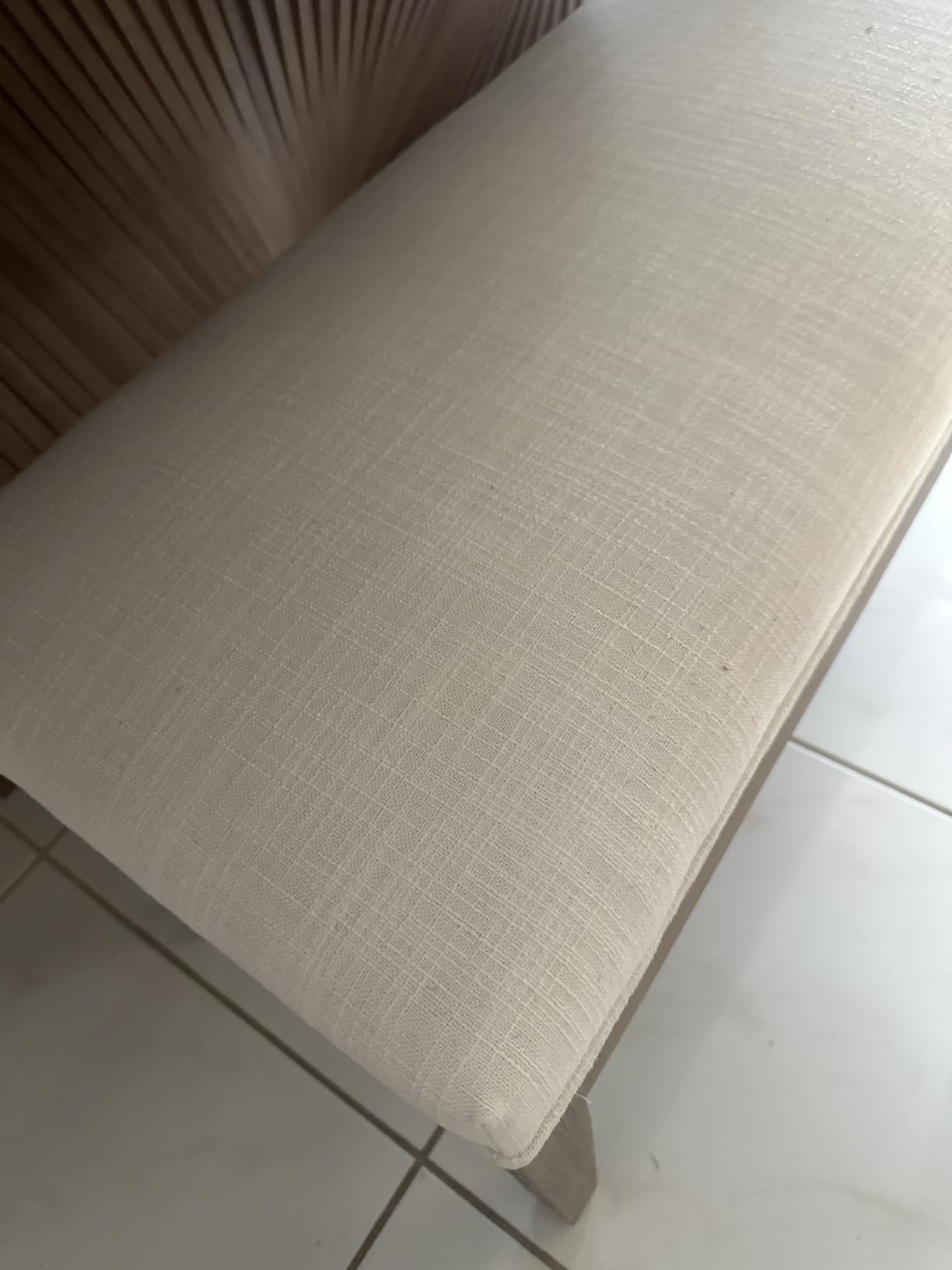 Linen Dining Bench Upholstered Entryway Bench Farmhouse Shoe Bench Seat Ottoman for Hallway Living Room Bedroom End of Bed Dining Room Kitchen, 45.5