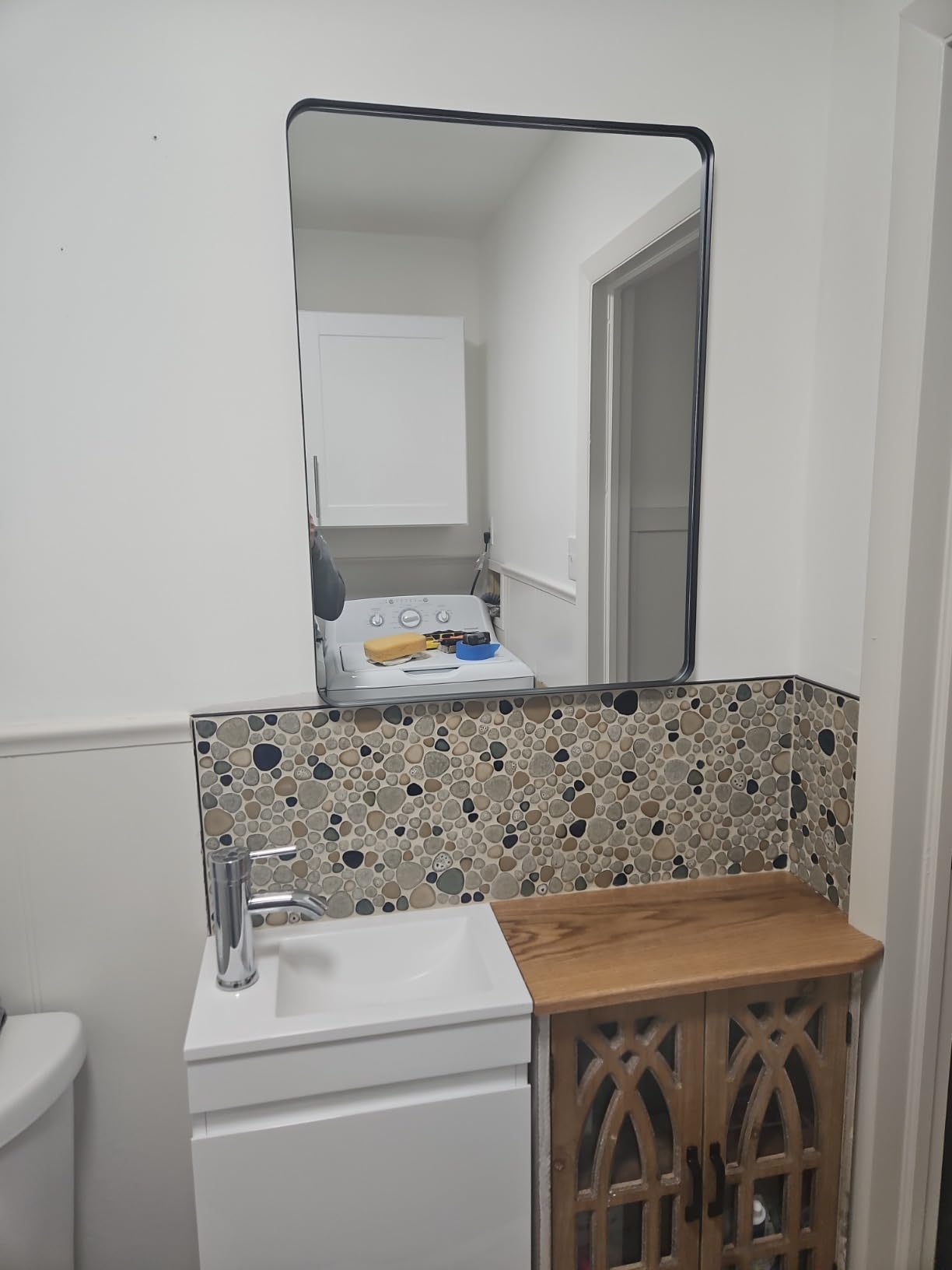 Pebble Stone Mosaic Tiles 5 Sheets, Beige Tan Brown Ceramic Mosaic Sheets Mesh Mounted 12x12, Glazed Porcelain Tile for Shower Floor Kitchen Bathroom Accent Wall Backsplash customer photo 2