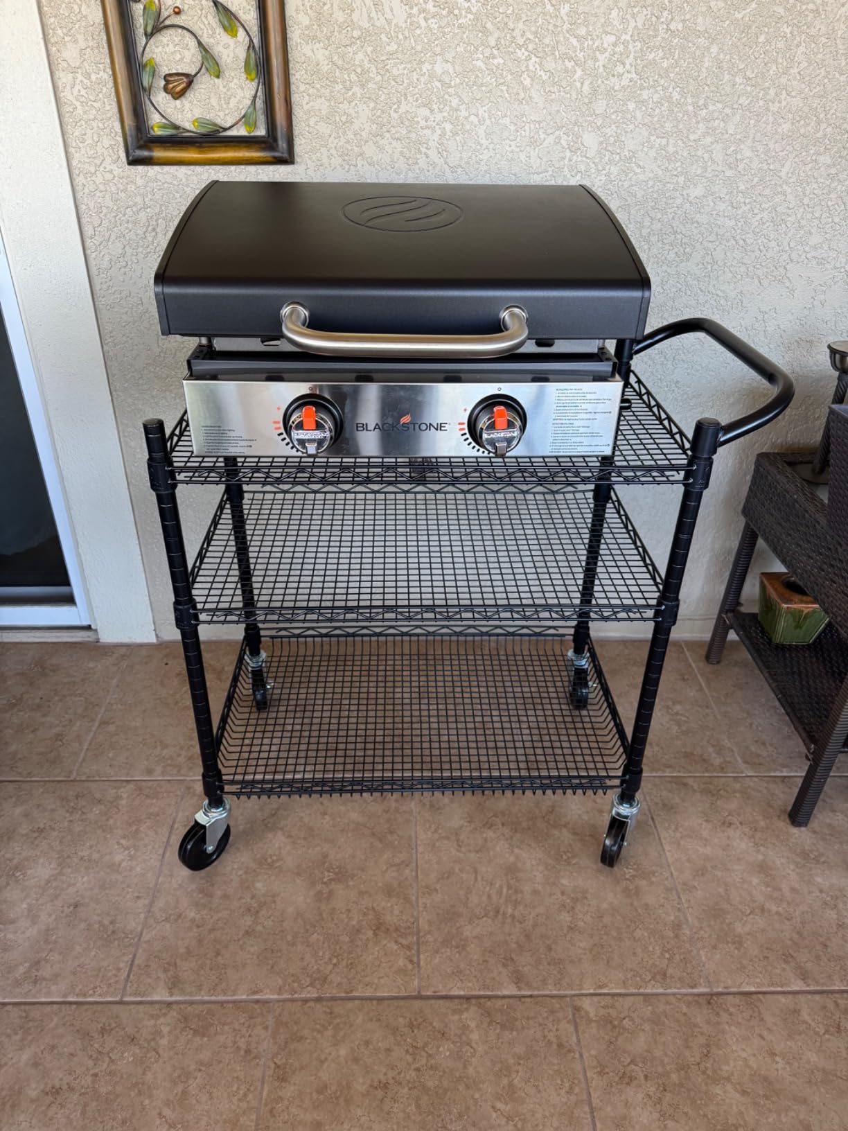 Finnhomy 3 Tier Heavy Duty Commercial Grade Utility Cart, Wire Rolling Metal Trolley with Handle Bar, Steel Kitchen Service Cart with Wheels, Food Storage Trolley on Wheels, NSF Listed, Black customer photo 2
