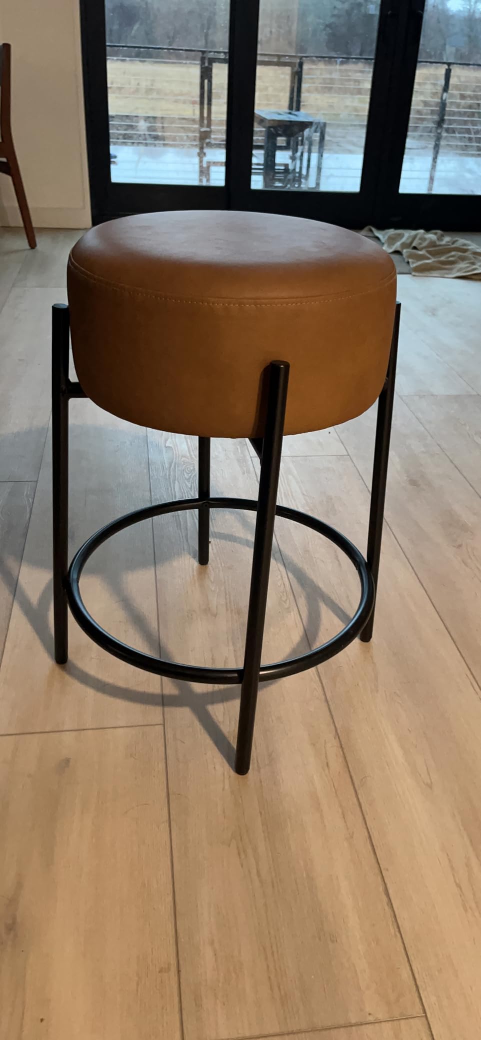 Nathan James Barker Counter Height Solid Wood Barstool with Upholstered Cushion, Backless Island Stool with Rubberwood Legs and Natural Textured Linen Upholstery for Kitchen, Brown/White customer photo 1