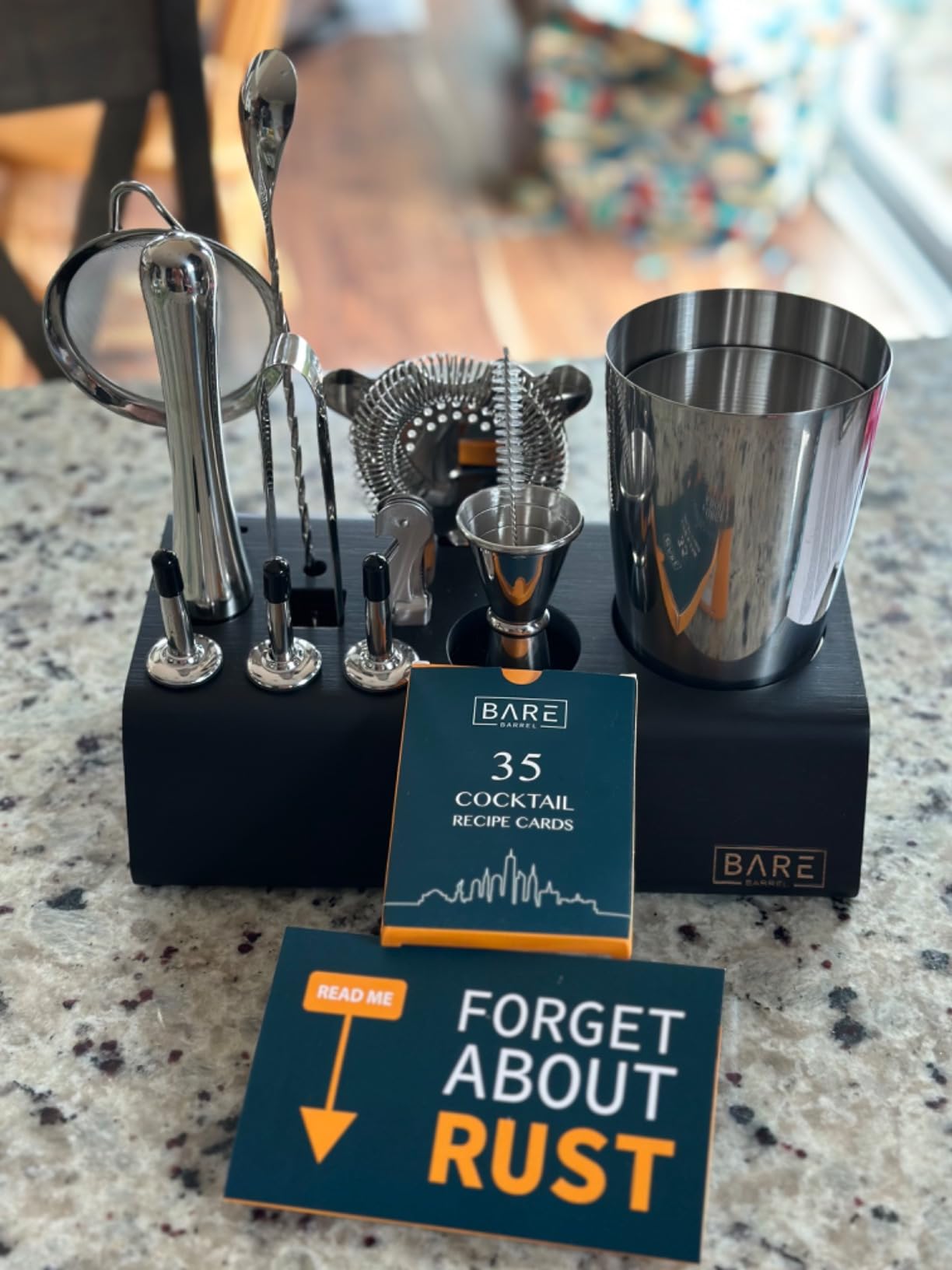 BARE BARREL Mixology Bartender Kit Bar Set | 14-Piece Cocktail Shaker Set | Martini Barware Mixing Tools for Home Bartending | Incl. 35 Recipe Cards | Gift Set (28oz Boston Shaker, Copper/Black) customer photo 1