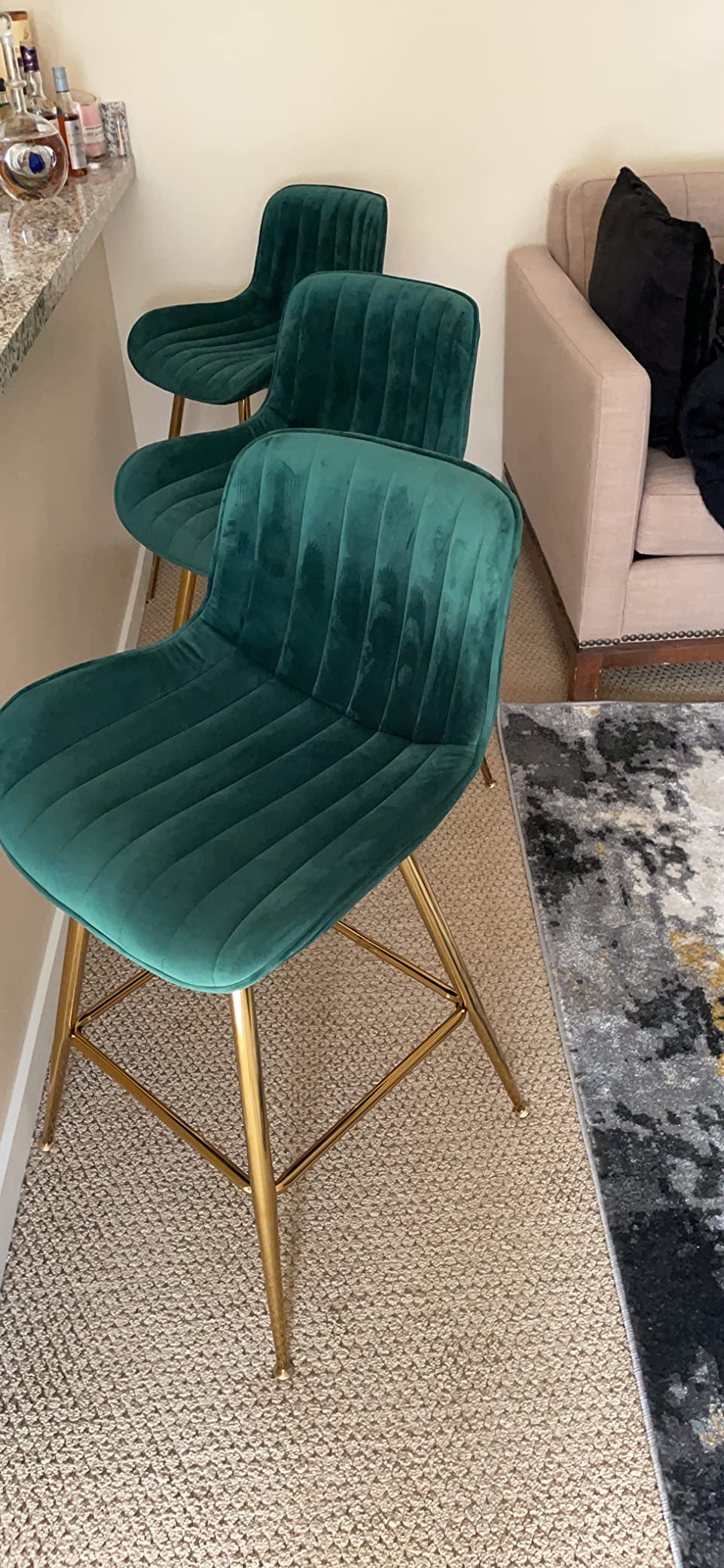 Velvet Bar Stools Set of 2, 30 Inch Upholstered Stools, Navy Blue | Luxury Barstools with Gold Metal Legs, Vertical Channel Ergonomic Curved Seat & Backrest, Elegant Style for Kitchen Island customer photo 2